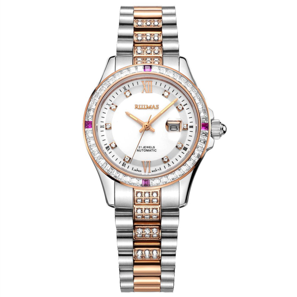 Montre mécanique pour femme RUIMAS avec verre saphir – Luxe, bracelet en acier, style élégant, mouvement automatique – Modèle 6740