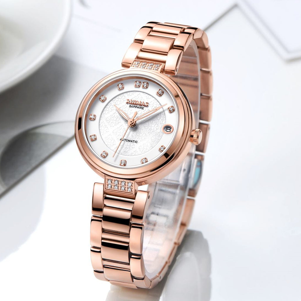 Montre mécanique automatique pour femme RUIMAS – Bracelet en acier, style business et élégant, étanche avec affichage de la date (modèle 6756)