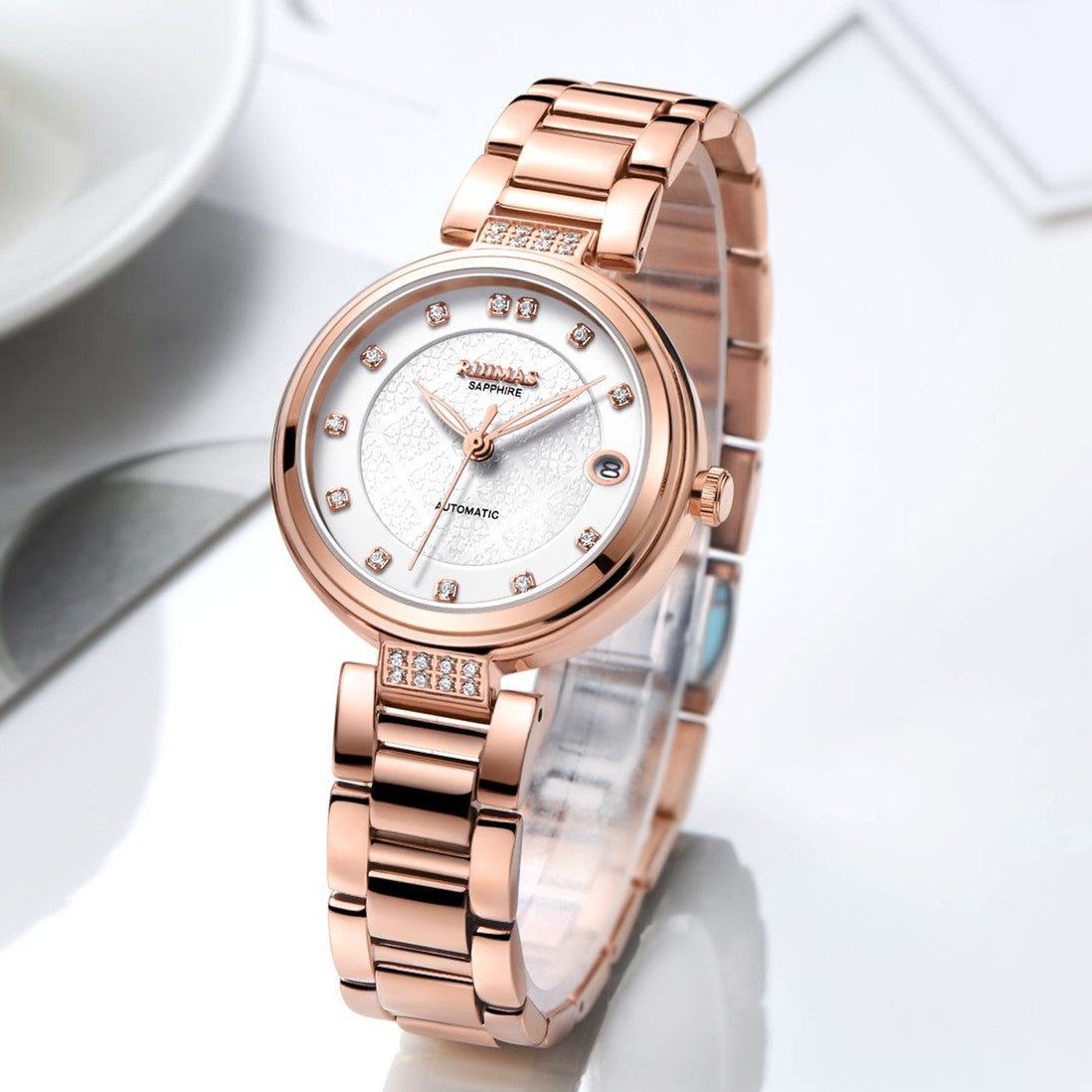 Montre mécanique automatique pour femme RUIMAS – Bracelet en acier, style business et élégant, étanche avec affichage de la date (modèle 6756)