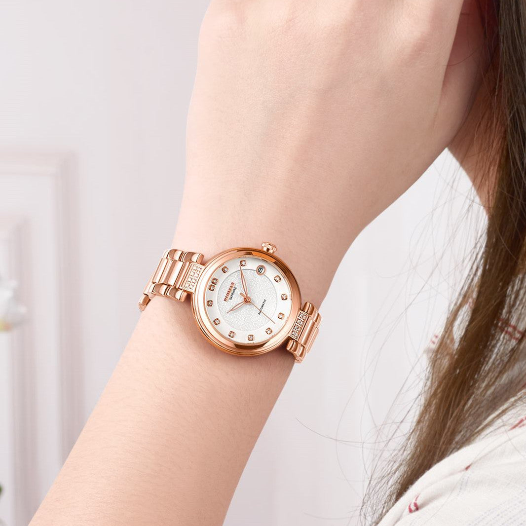 Montre mécanique automatique pour femme RUIMAS – Bracelet en acier, style business et élégant, étanche avec affichage de la date (modèle 6756)