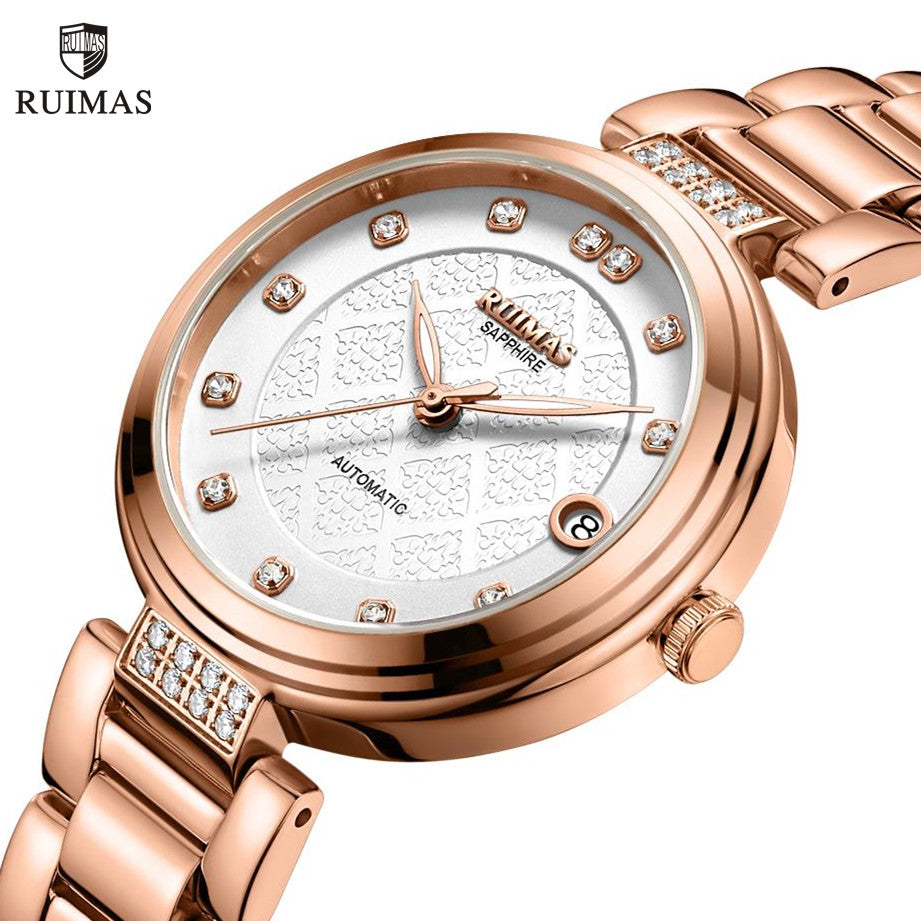 Montre mécanique automatique pour femme RUIMAS – Bracelet en acier, style business et élégant, étanche avec affichage de la date (modèle 6756)