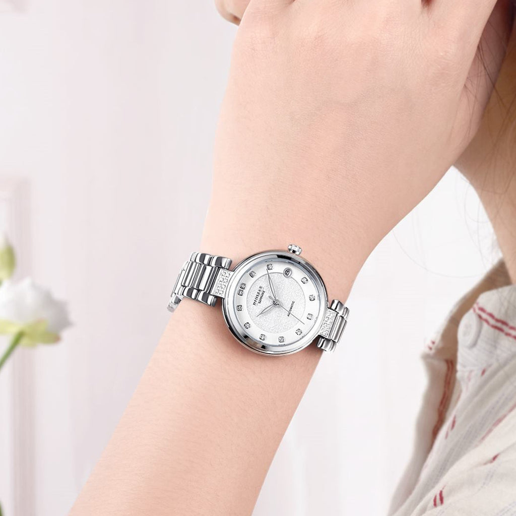Montre mécanique automatique pour femme RUIMAS – Bracelet en acier, style business et élégant, étanche avec affichage de la date (modèle 6756)