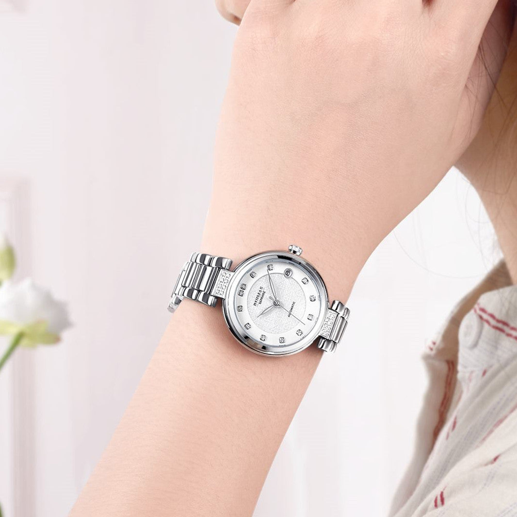 Montre mécanique automatique pour femme RUIMAS – Bracelet en acier, style business et élégant, étanche avec affichage de la date (modèle 6756)