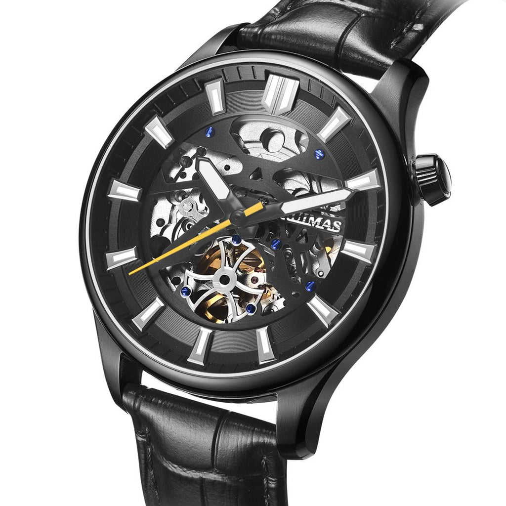 Montre-bracelet mécanique pour homme RUIMAS – Style décontracté et tendance, bracelet en cuir, modèle sport de luxe avec chronographe et fonctions lumineuses