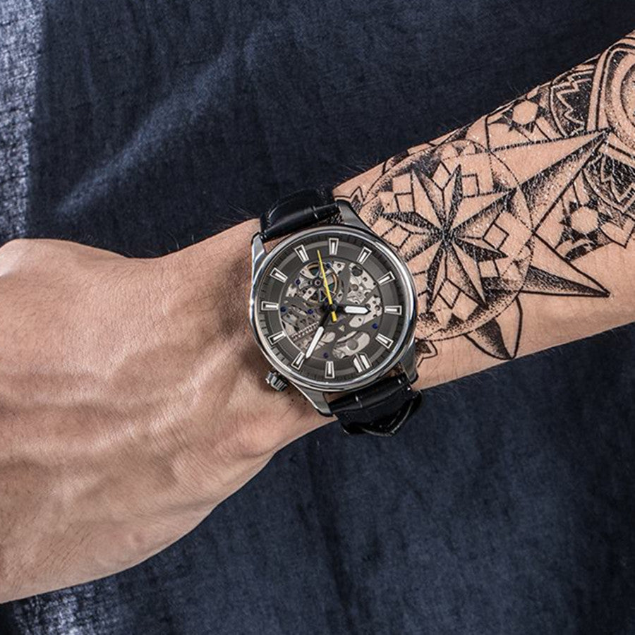 Montre-bracelet mécanique pour homme RUIMAS – Style décontracté et tendance, bracelet en cuir, modèle sport de luxe avec chronographe et fonctions lumineuses
