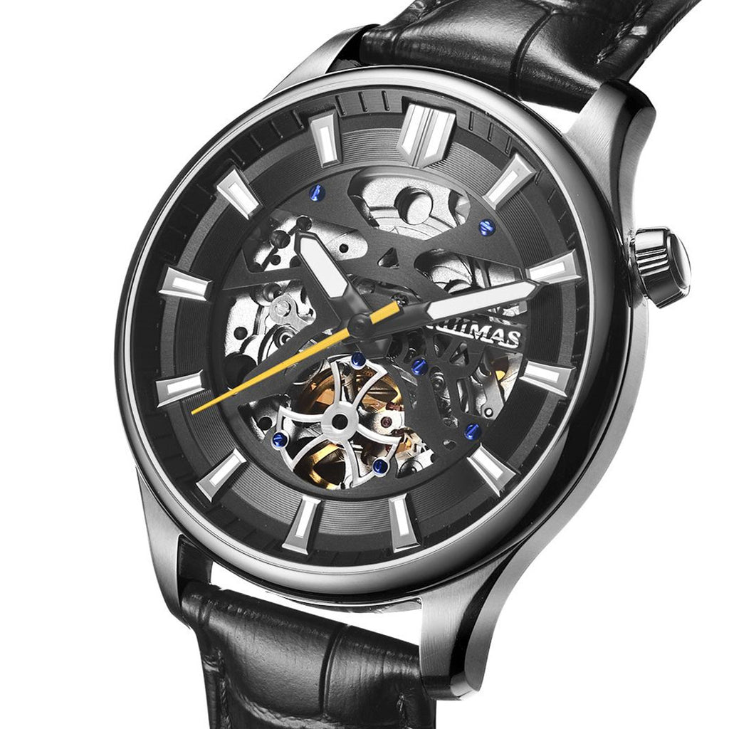 Montre-bracelet mécanique pour homme RUIMAS – Style décontracté et tendance, bracelet en cuir, modèle sport de luxe avec chronographe et fonctions lumineuses