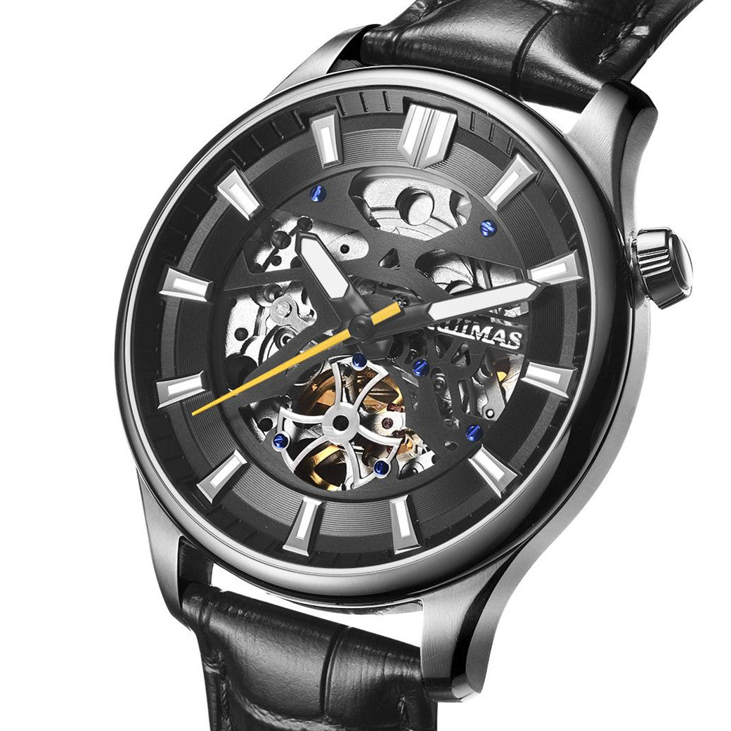 Montre-bracelet mécanique pour homme RUIMAS – Style décontracté et tendance, bracelet en cuir, modèle sport de luxe avec chronographe et fonctions lumineuses