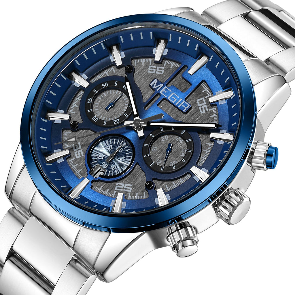 Montre pour homme MEGIR – Style affaires et décontracté, chronographe à quartz avec calendrier et boîtier en acier inoxydable (modèle 2220)