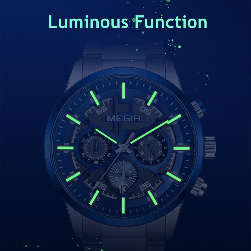 Montre pour homme MEGIR – Style affaires et décontracté, chronographe à quartz avec calendrier et boîtier en acier inoxydable (modèle 2220)