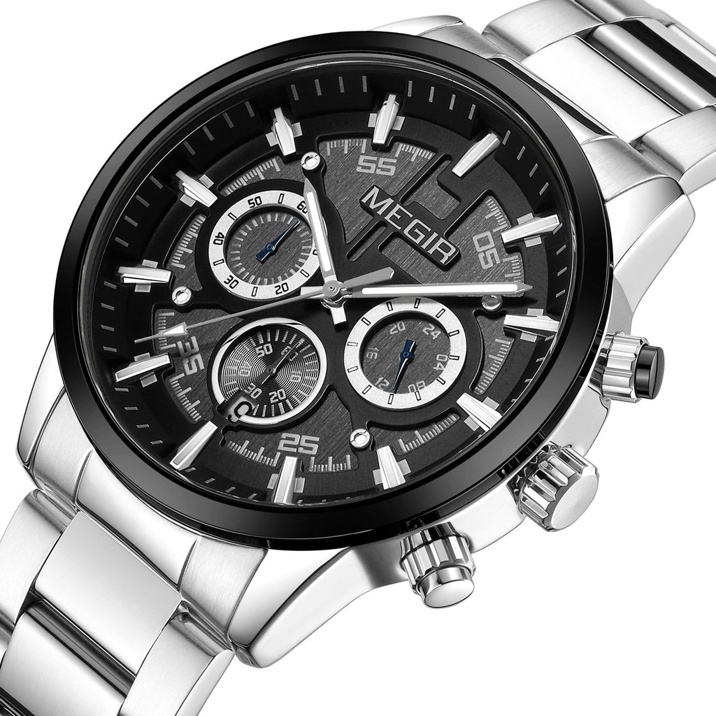 Montre pour homme MEGIR – Style affaires et décontracté, chronographe à quartz avec calendrier et boîtier en acier inoxydable (modèle 2220)