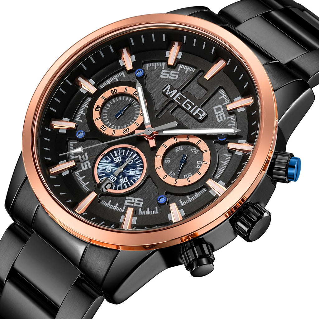 Montre pour homme MEGIR – Style affaires et décontracté, chronographe à quartz avec calendrier et boîtier en acier inoxydable (modèle 2220)