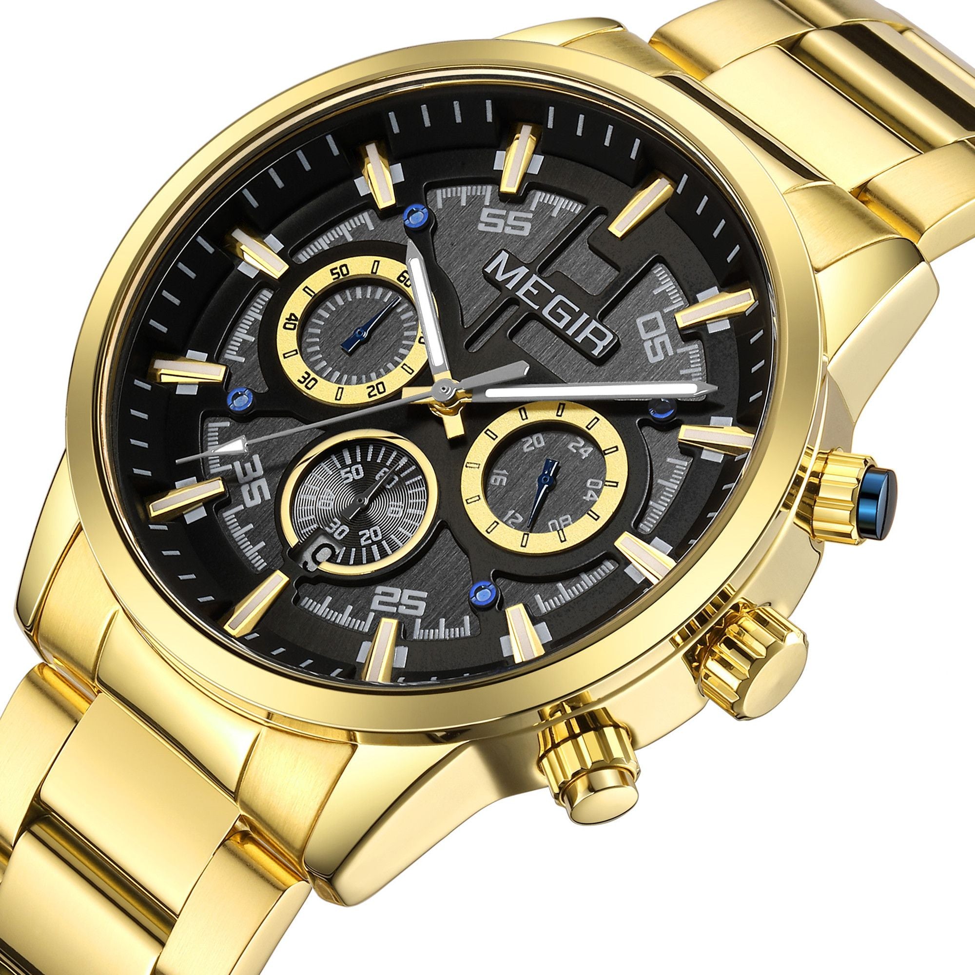 Montre pour homme MEGIR – Style affaires et décontracté, chronographe à quartz avec calendrier et boîtier en acier inoxydable (modèle 2220)