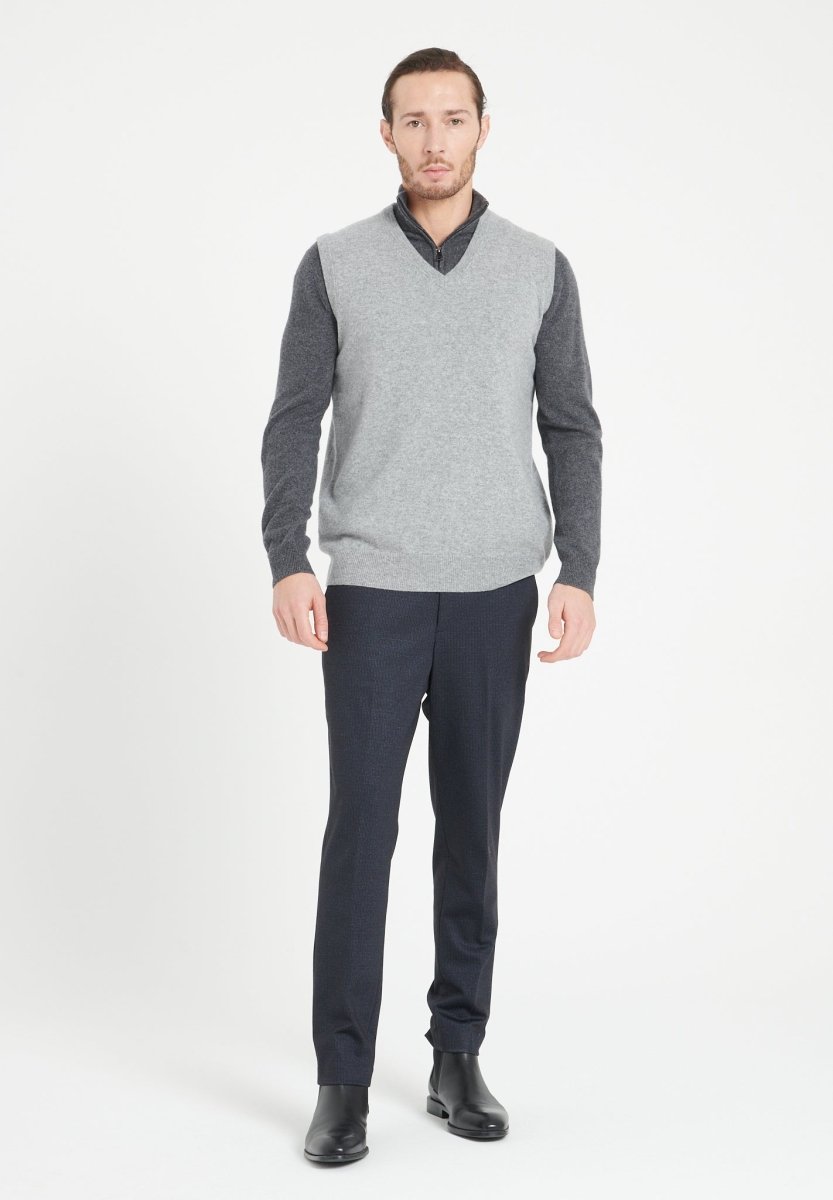 Pull col V sans manches homme en cachemire gris clair - LUKE 9
